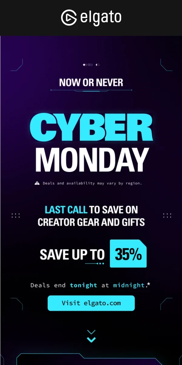 Email from Elgato. Cyber Monday hits different at Elgato ⚡