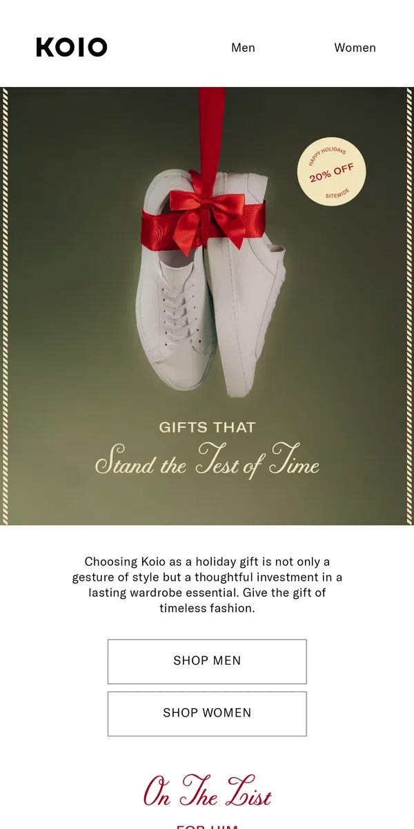 Email from Koio. Give the gift of made-in-Italy 🎁