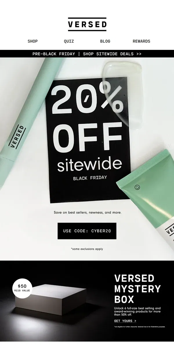 Email from Versed Skin. 20% off code inside  ✉️