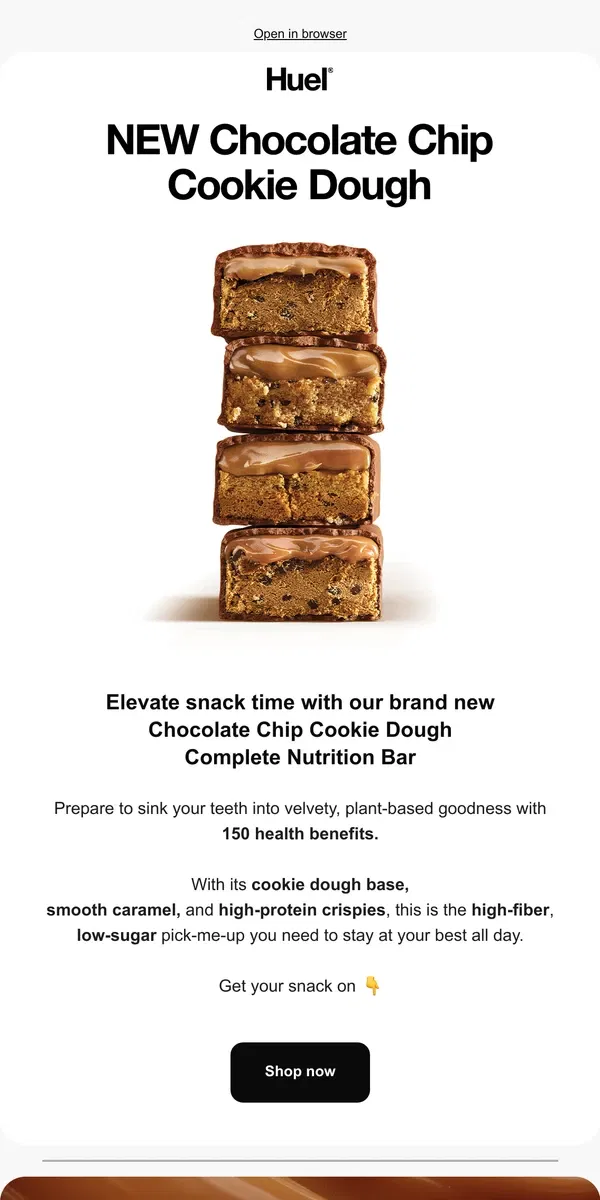 Email from Huel. NEW Chocolate Chip Cookie Dough Bar 🍪 