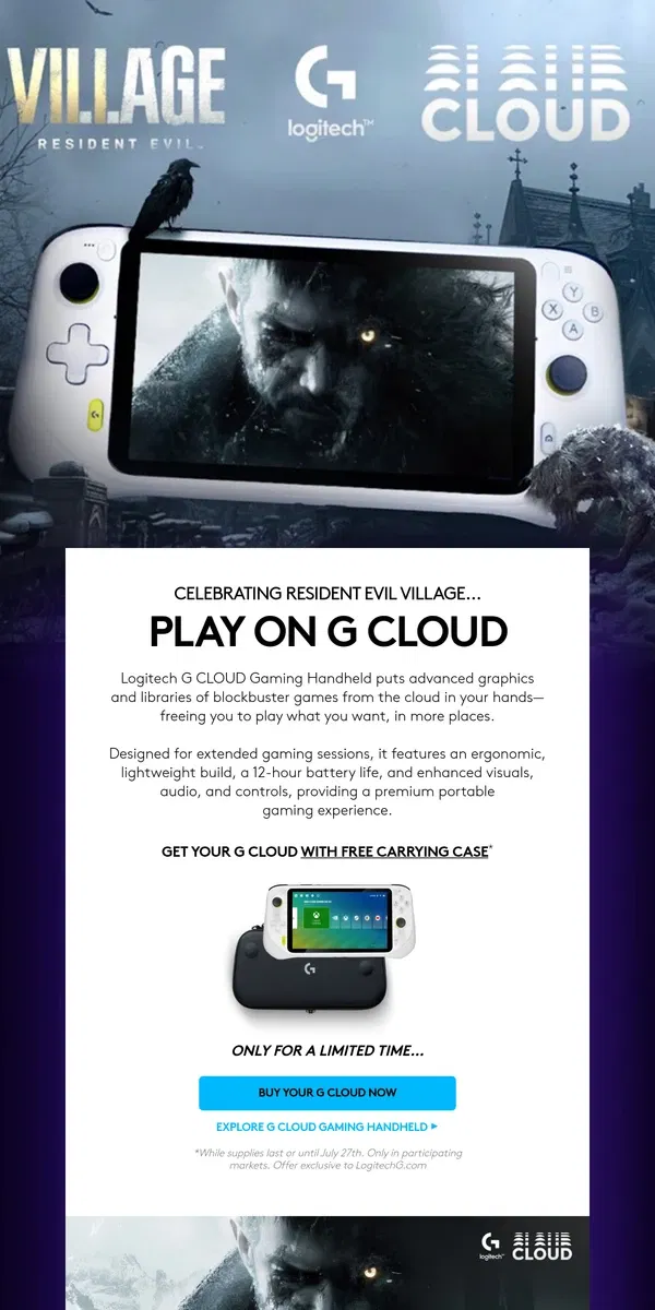 Email from Logitech. Enter to win Resident Evil Village & Play on G CLOUD (+VIP Savings)…