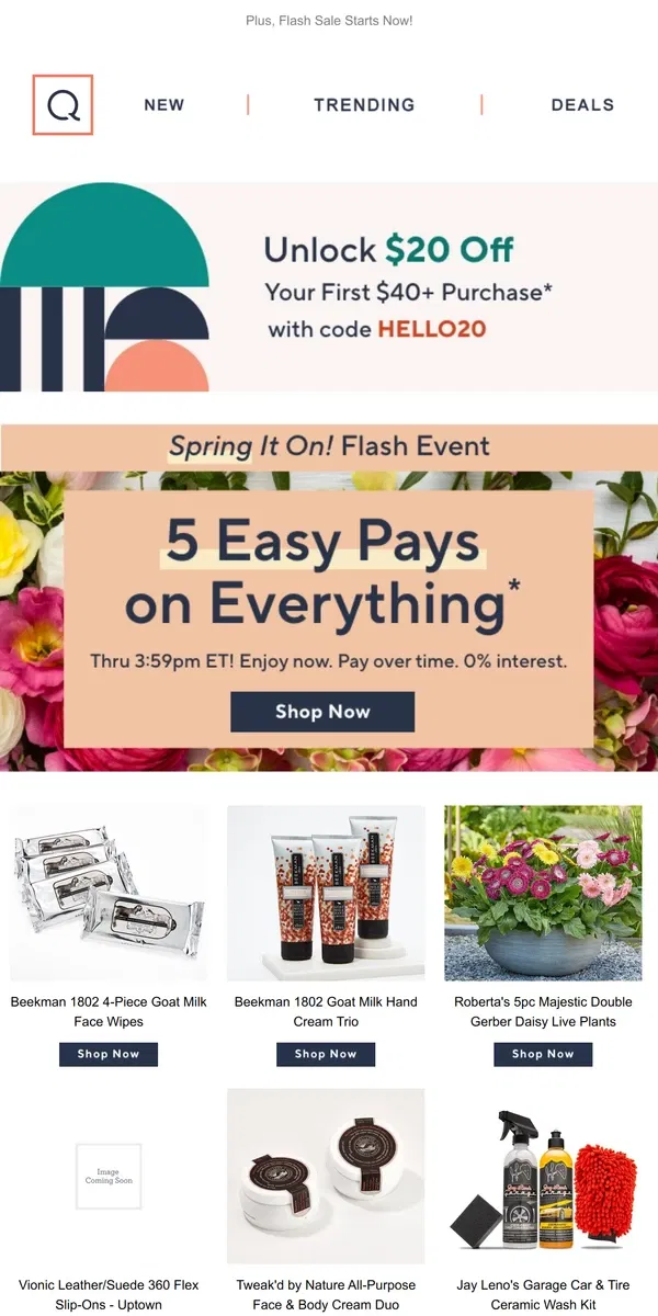 Email from QVC. Surprise! 5 Easy Pays on Everything