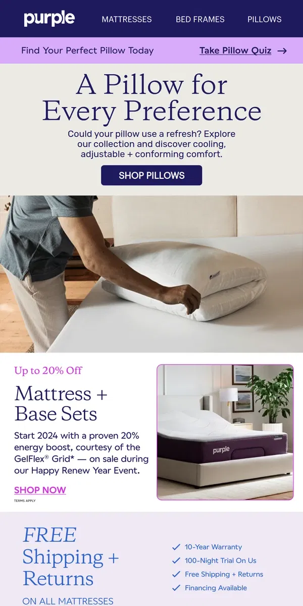 Email from Purple. New Year, New Pillows for Deep Sleep