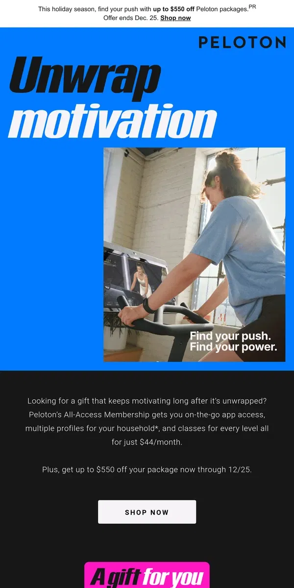 Email from Peloton. The gift that’ll get them going