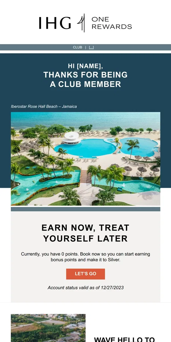 Email from IHG Hotels & Resorts. [Name], your December IHG One Rewards eStatement is ready