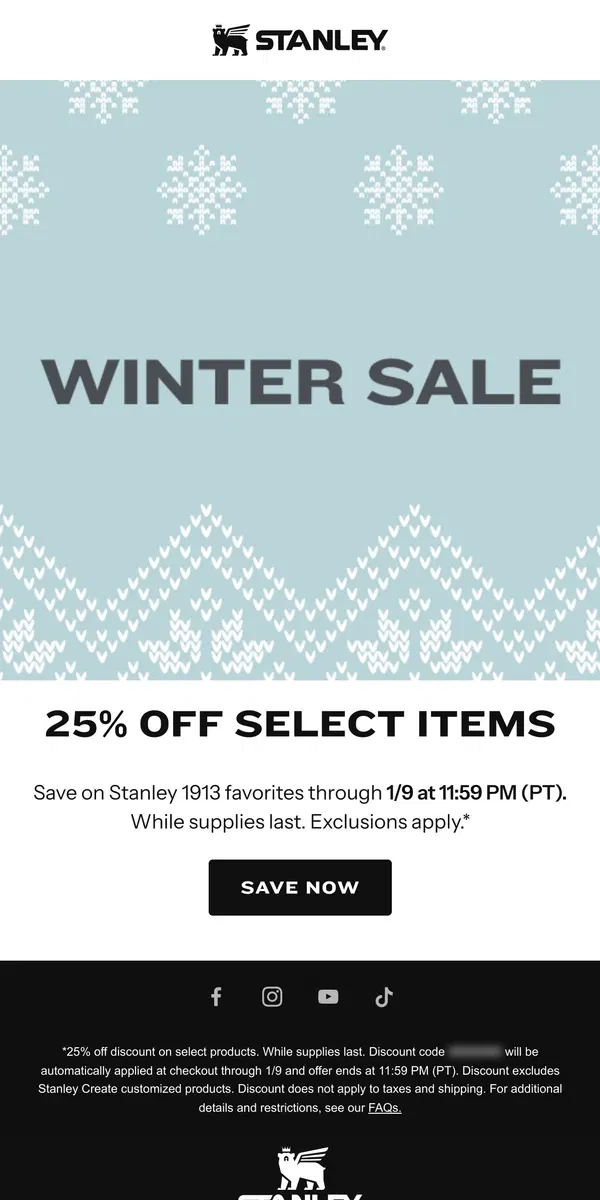 Email from Stanley. Hello, Winter Sale ⛄