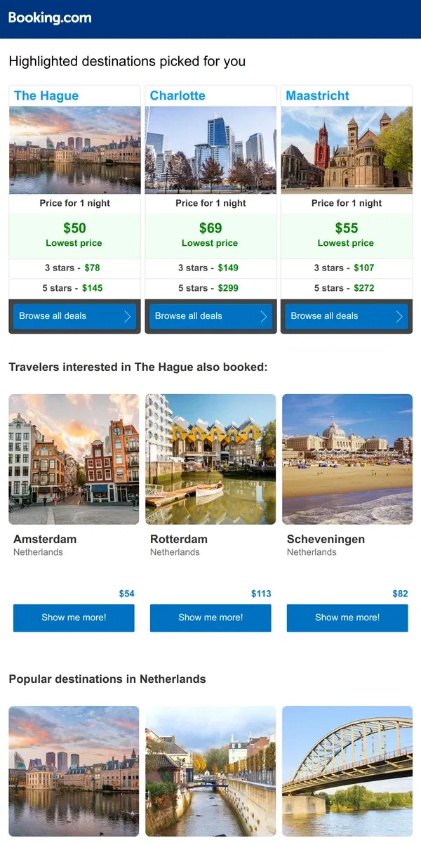 Email from Booking.com. Find the best prices for The Hague, Charlotte, and more