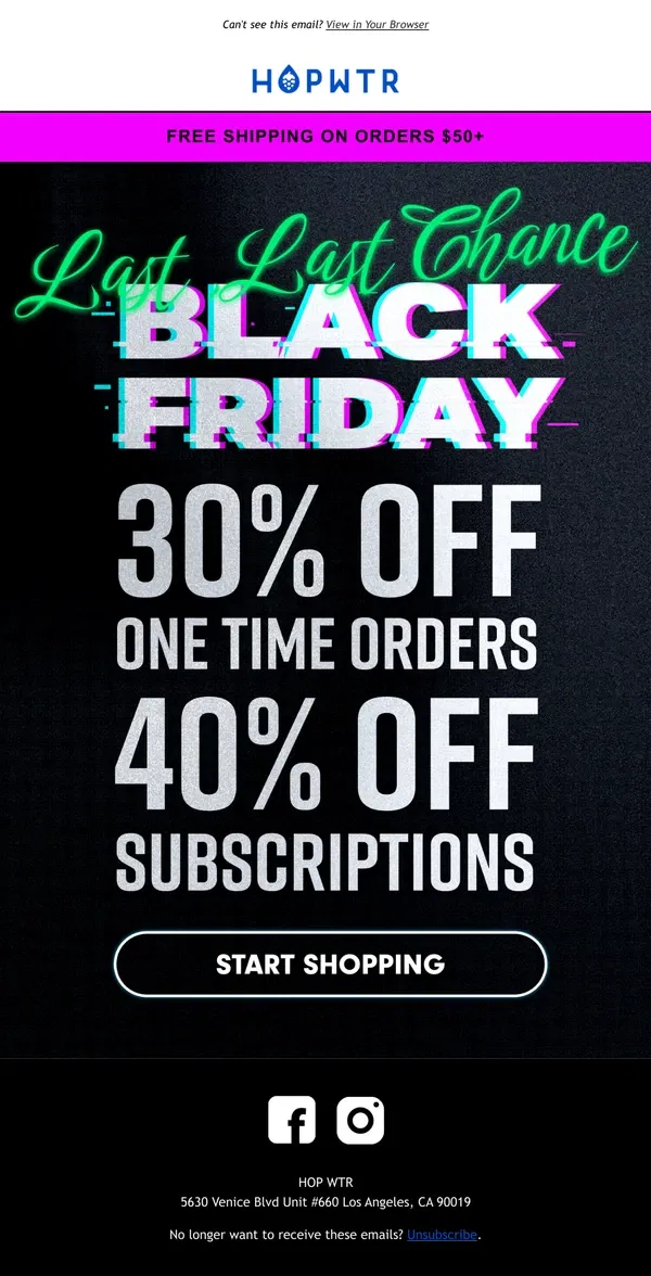 Email from HOP WTR. Final Hours for Black Friday Savings!