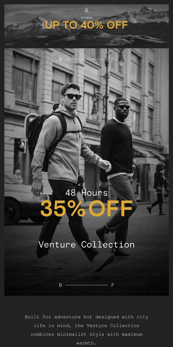 Email from Western Rise. Packable, durable, and 35% off for 48 hrs—your next adventure starts here