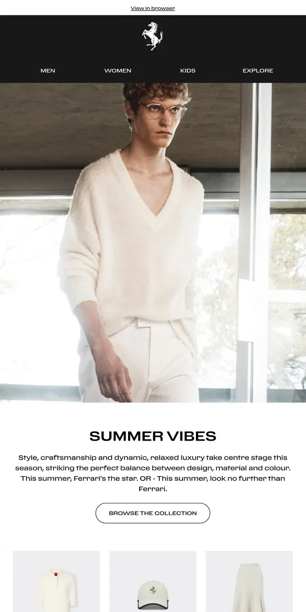 Email from Ferrari. Summer vibes: new season arrivals