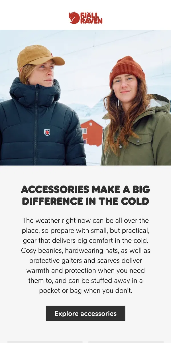 Email from Fjällräven. Get cold-weather ready with accessories