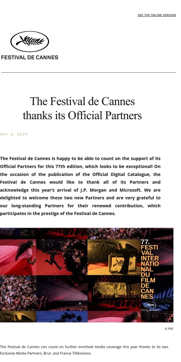 Email from Festival de Cannes.  The Festival de Cannes thanks its Official Partners