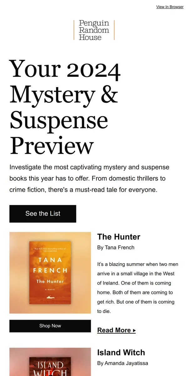 Email from Penguin Random House. New Mystery and Suspense We Can't Wait To Read!