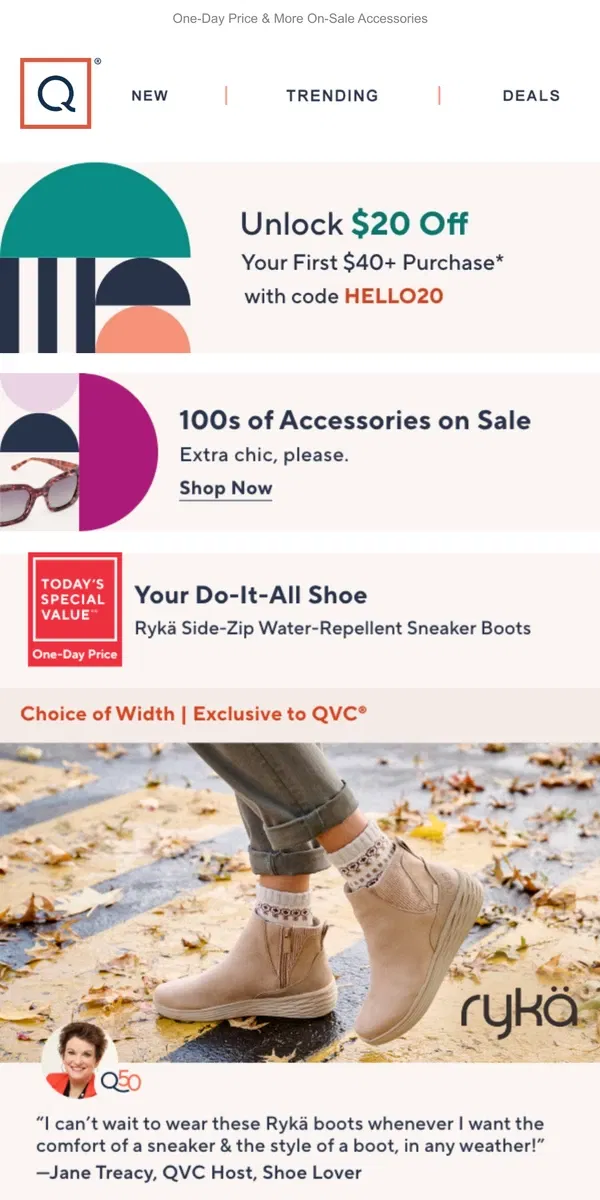 Email from QVC. Take $20 Off + One-Day Price