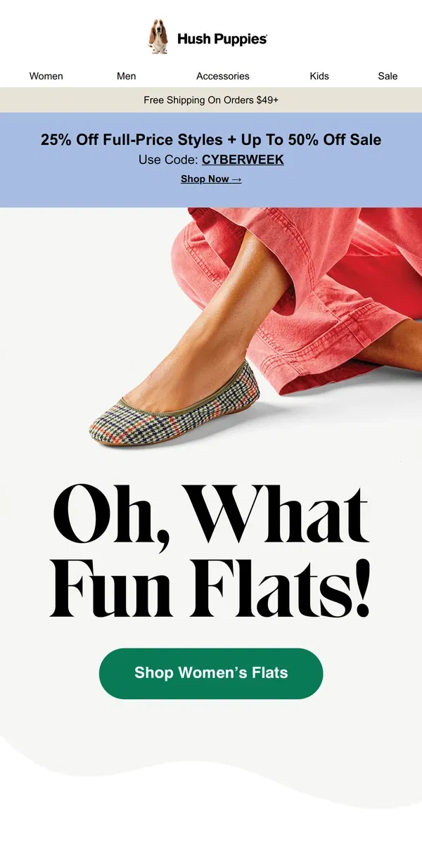 Email from Hush Puppies. 𝟐𝟓% Off Flats & More❗️