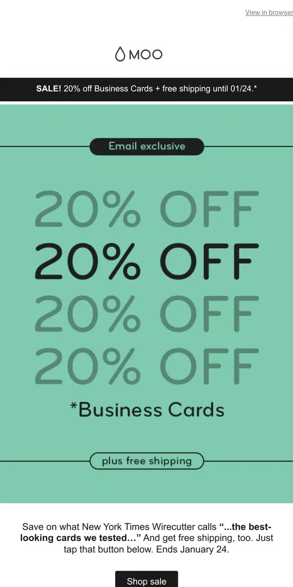 Email from MOO. 📍 20% off Business Cards. Right here.