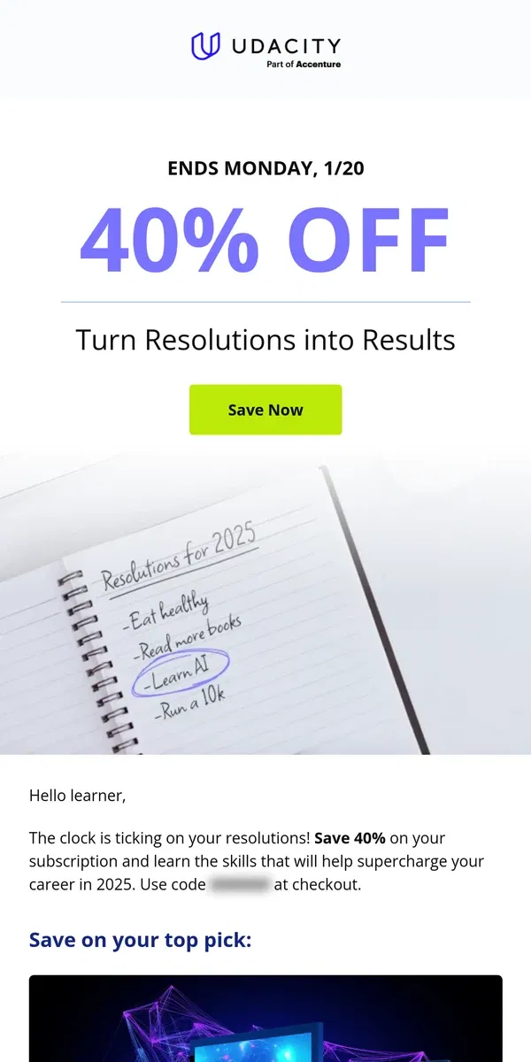 Email from Udacity. 🚀 Save 40% on a Udacity membership