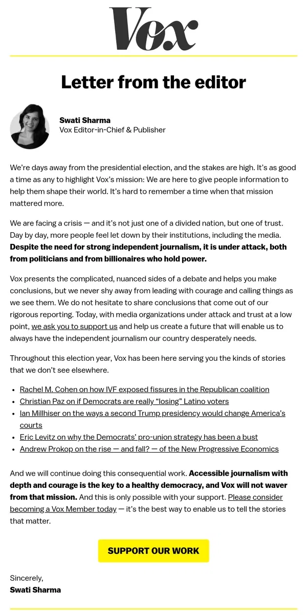 Email from Vox. Facing a crisis of trust