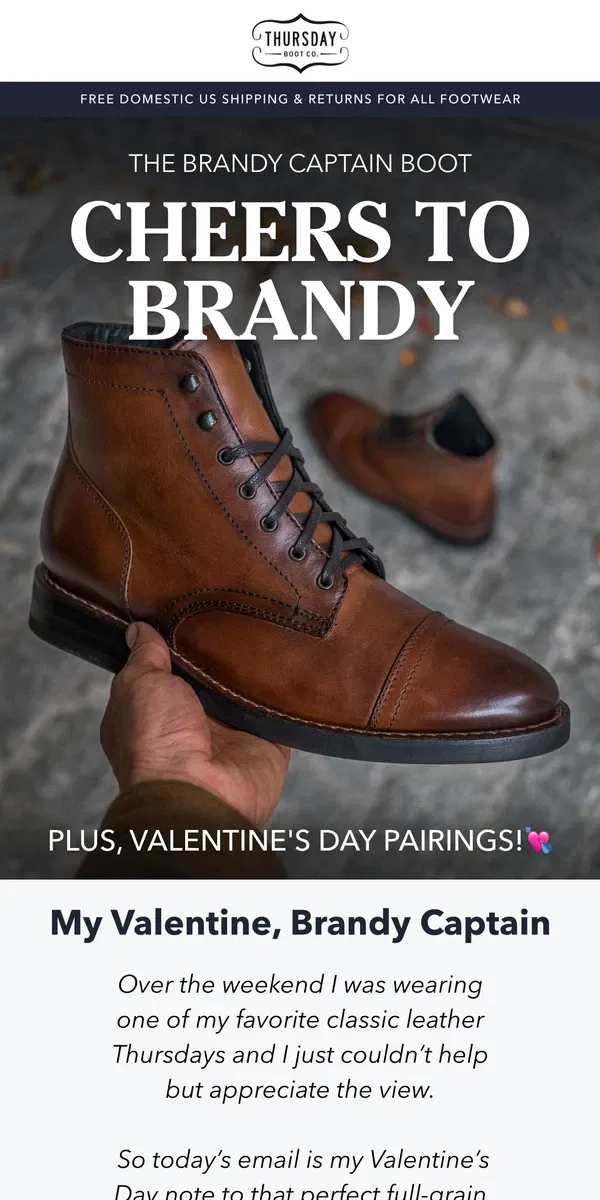 Email from Thursday Boot Company. Cheers To Brandy!