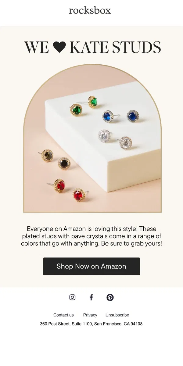 Email from Rocksbox. The Most Wanted Studs On Amazon