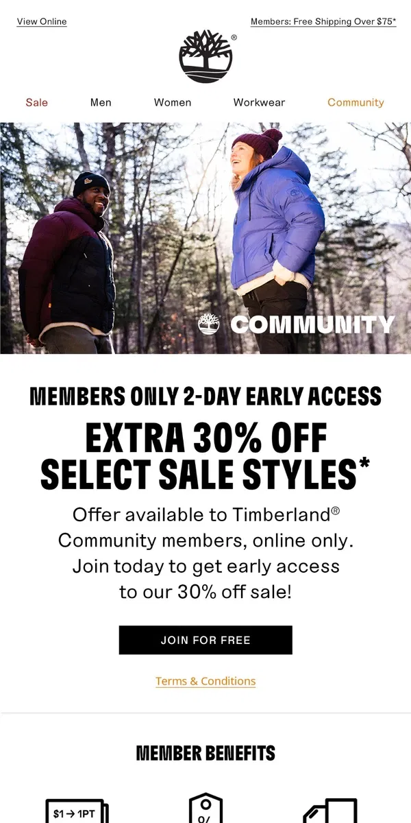 Email from Timberland. Join Today For Early Access To Extra 30% Off Sale!