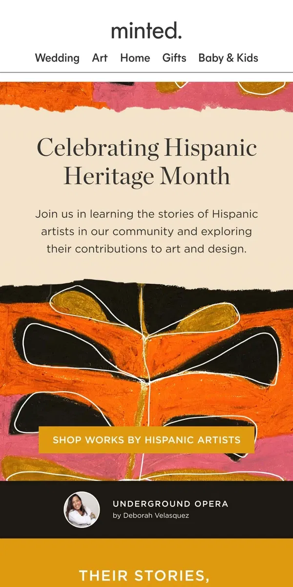 Email from Minted. Support Hispanic artists in our community