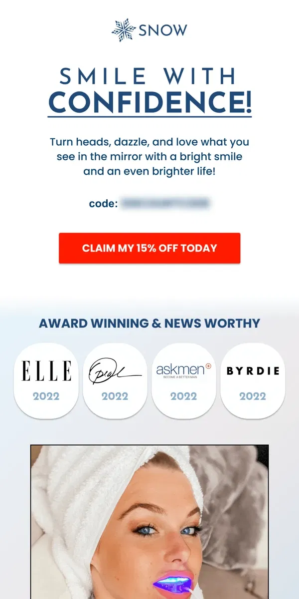 Email from Snow Teeth Whitening. Smile With Confidence!