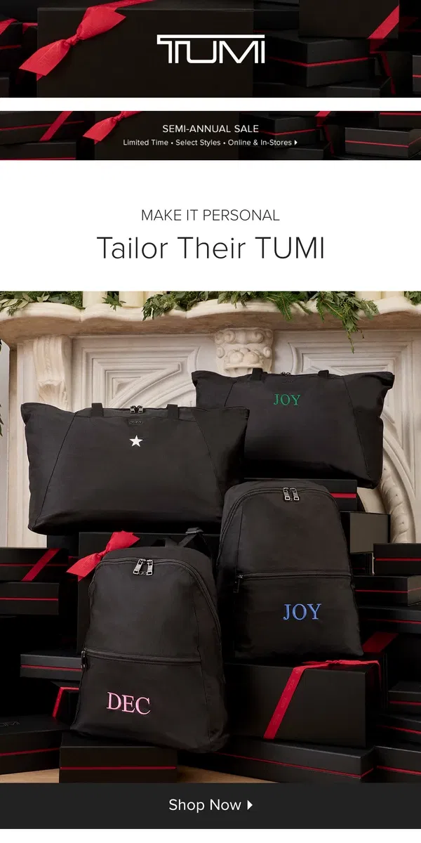 Email from Tumi. The Joy of Personalization