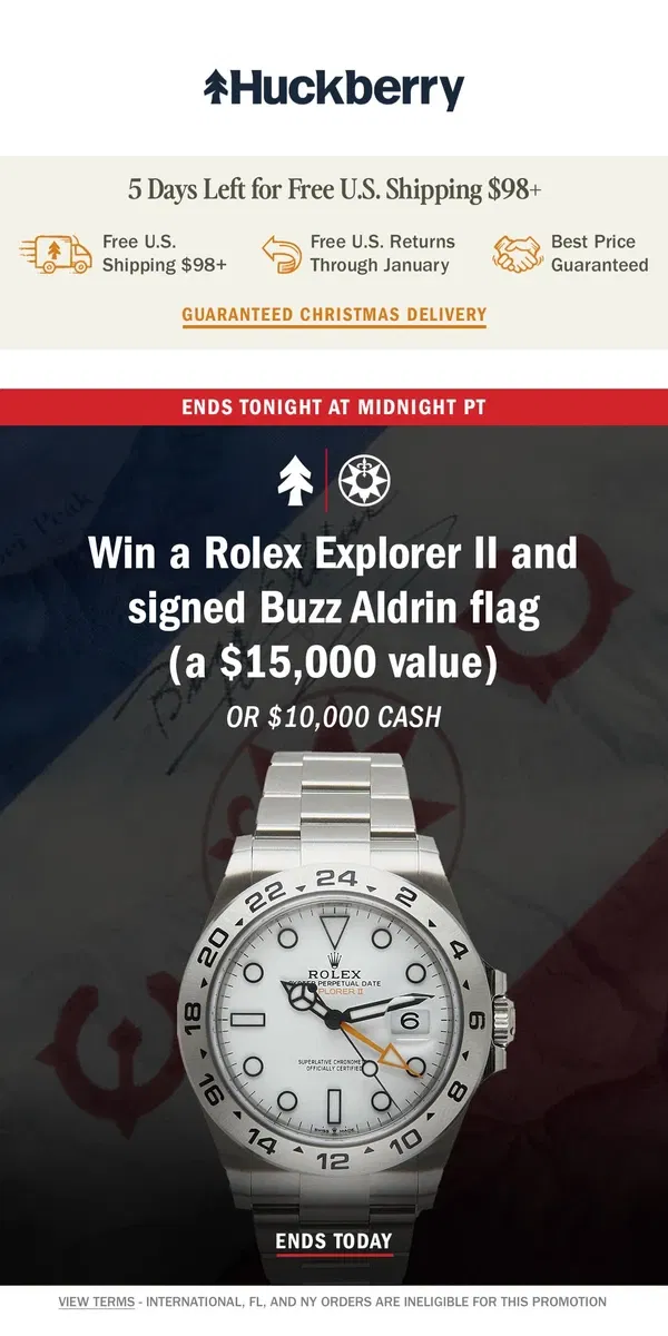 Email from Huckberry. Our Rolex Giveaway Ends Tonight