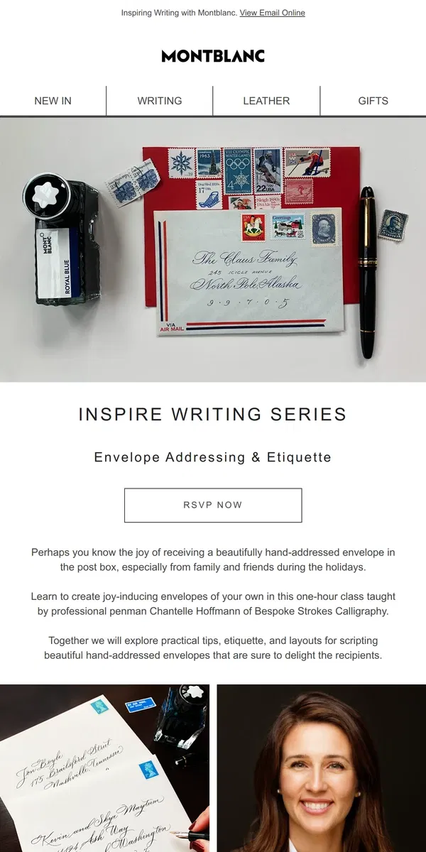 Email from Montblanc. You're invited to an exclusive calligraphy class!