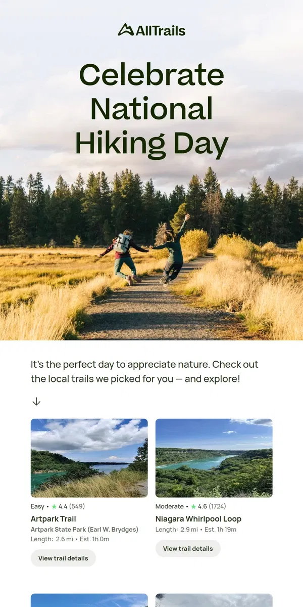 Email from AllTrails. It’s National Hiking Day!