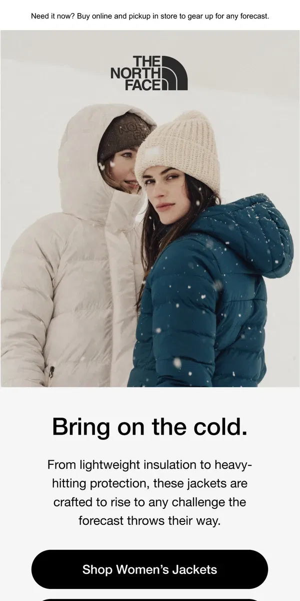 Email from The North Face. Top jackets and parkas for every forecast  🌨️