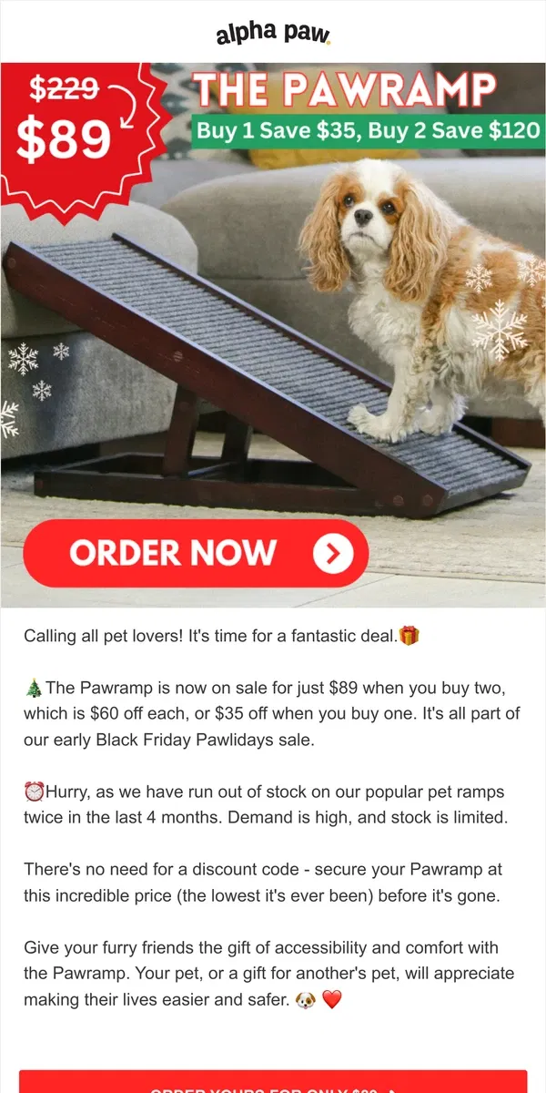 Email from Alpha Paw. ♨️ Price Drop Alert! Pawramp for $89