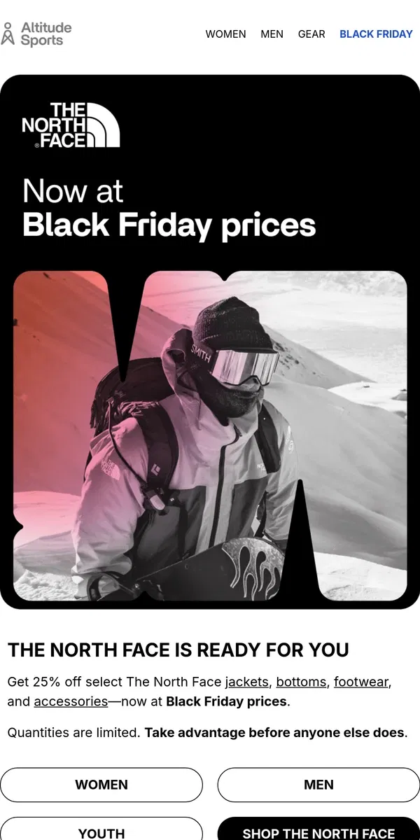 Email from  Altitude Sports. 🖤 Black Friday | 25% off The North Face