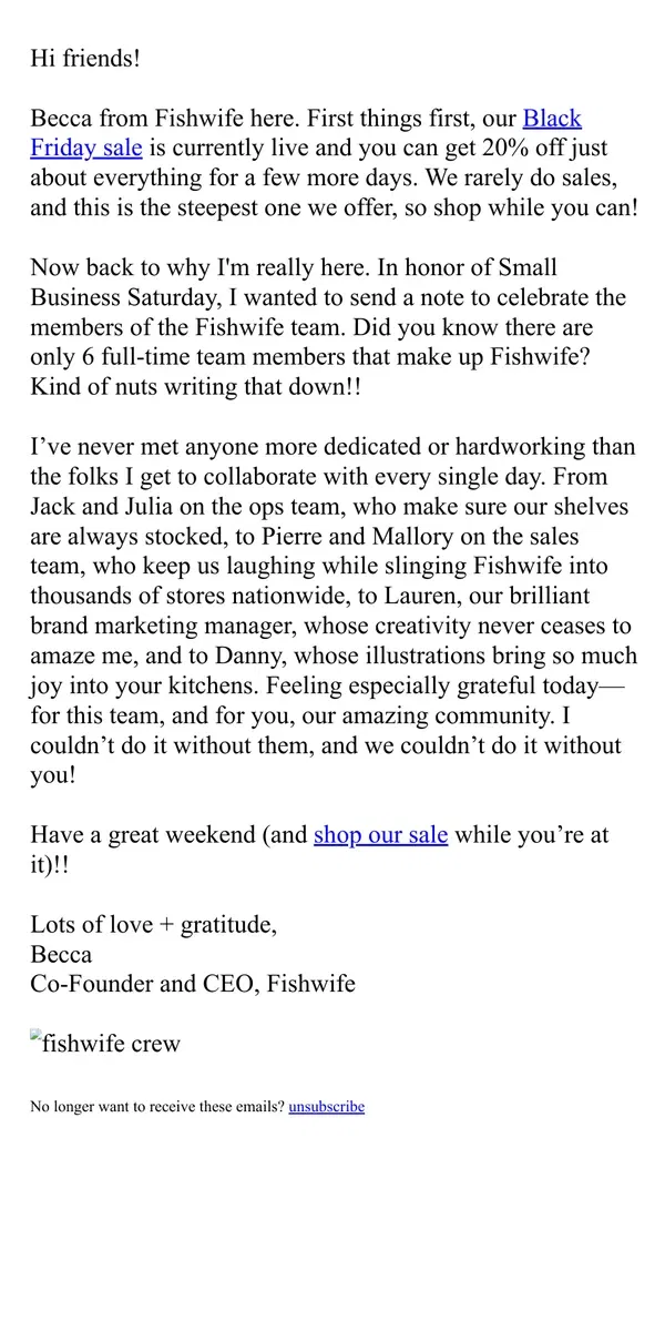 Email from Fishwife. I love my little Fishwife crew 🥰!!!