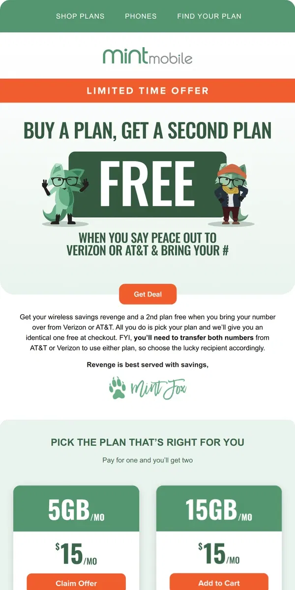 Email from Mint Mobile. Leave big wireless, get a 2nd plan free