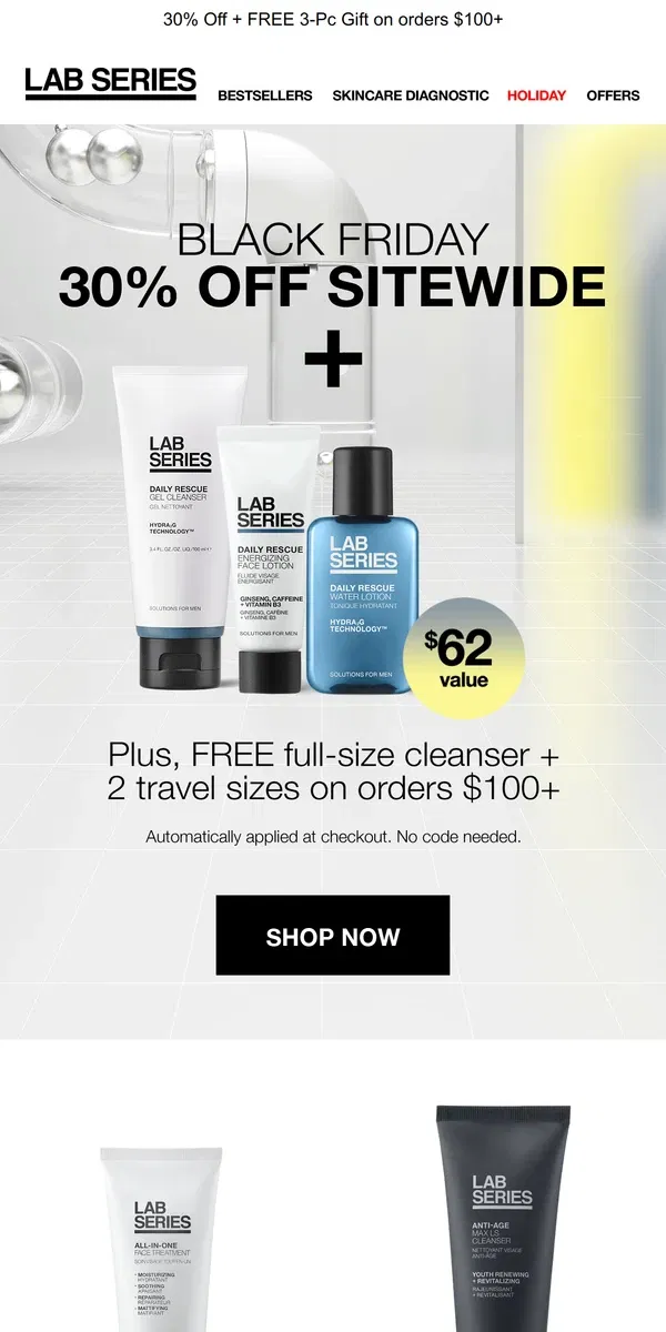 Email from Lab Series. ⚡️ Take 30% Off Sitewide + FREE Full-Size Cleanser! ⚡️ 