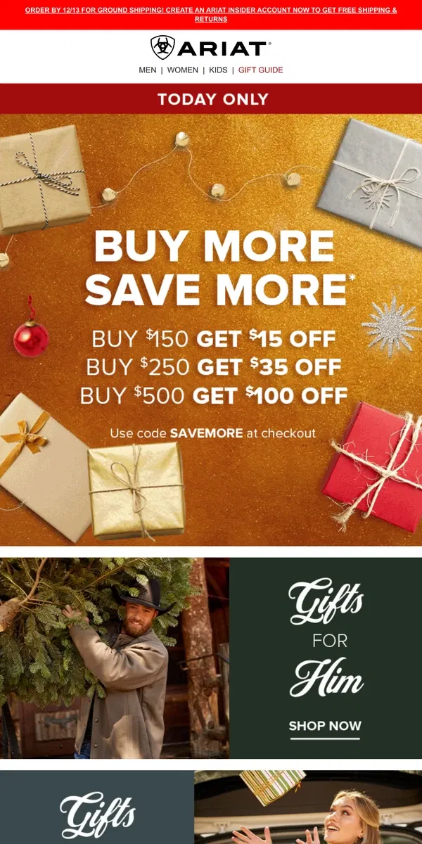 Email from Ariat. Today Only: Buy More, Save More