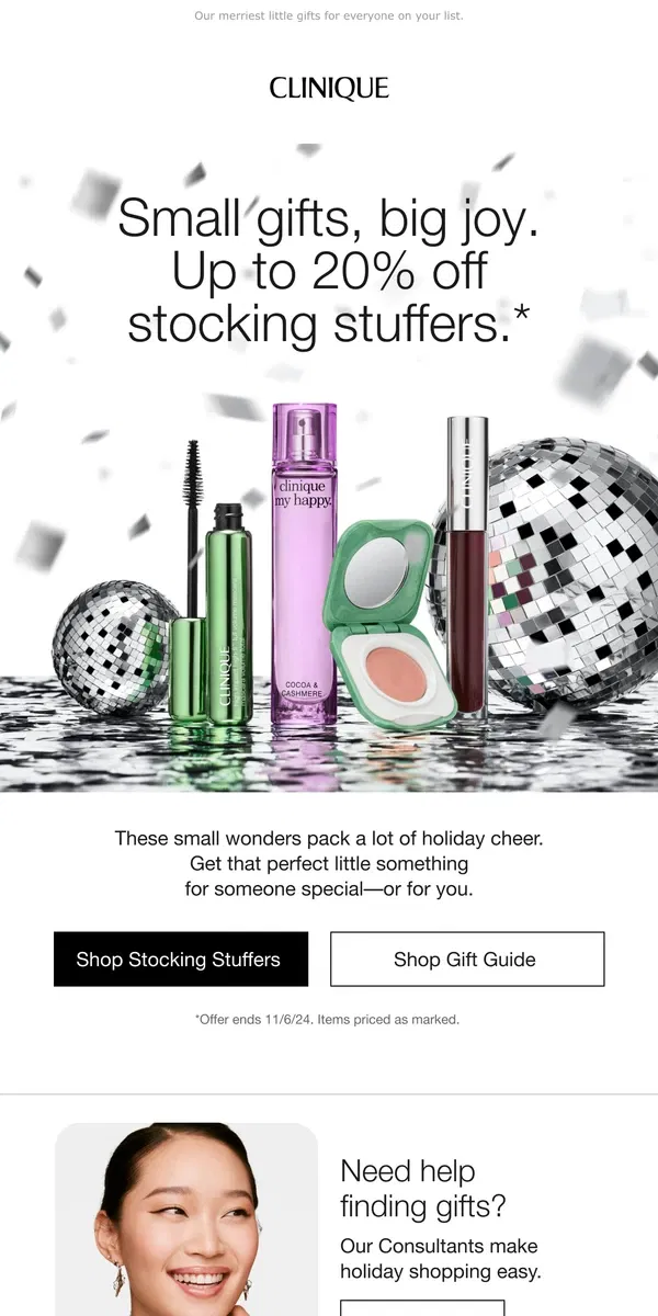 Email from Clinique. STOCKING🎄STUFFERS up to 20% off. 