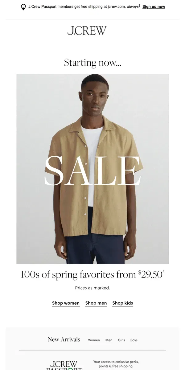 Email from J.Crew. Fresh in…100s of spring favorites from $29.50