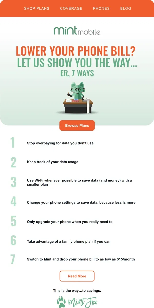 Email from Mint Mobile. 7 easy ways to lower your phone bill