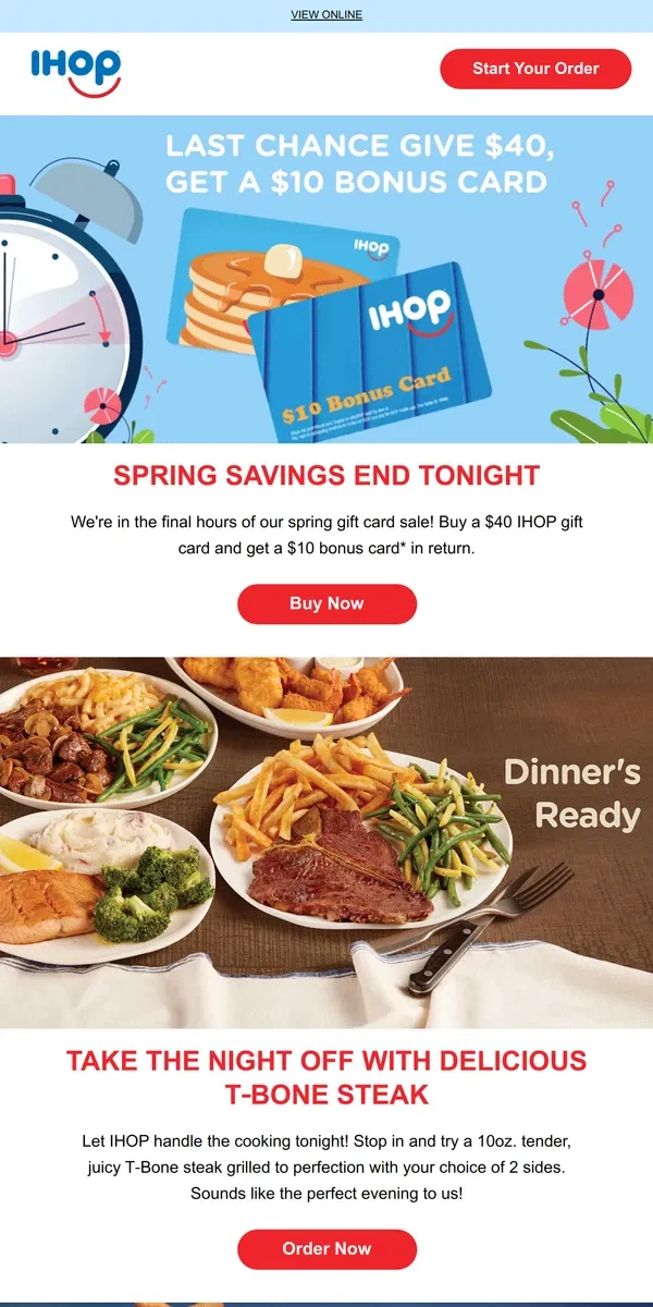 Email from IHOP. 🌷SPRING FOR SAVINGS WITH AN IHOP GIFT CARD