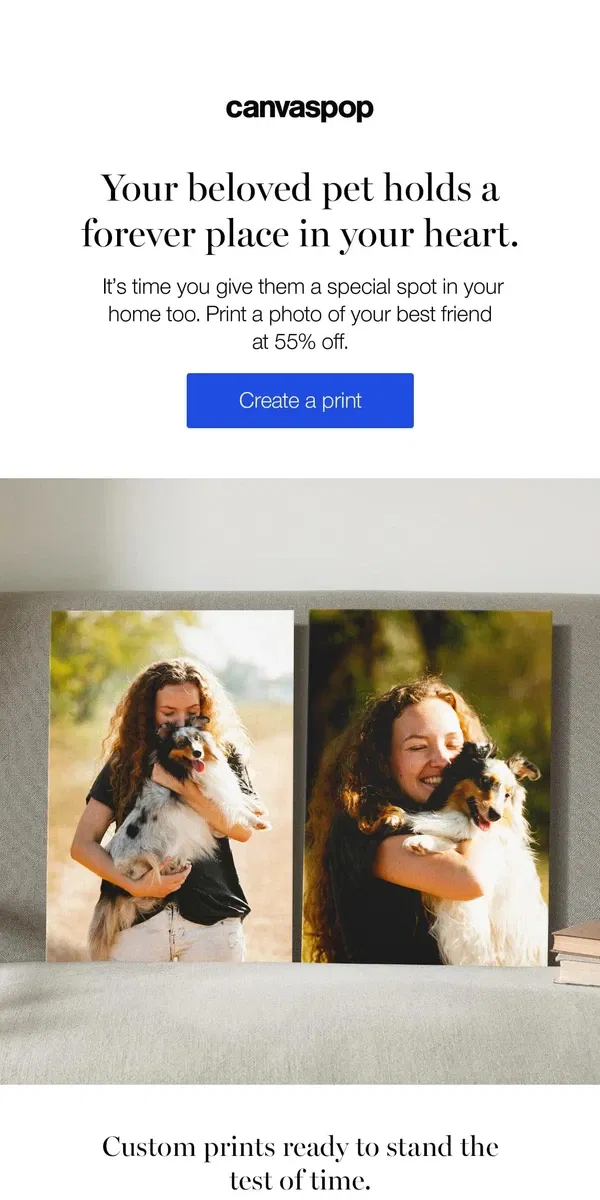 Email from Canvaspop. Your pet deserves the 12x16 star treatment. 🐾