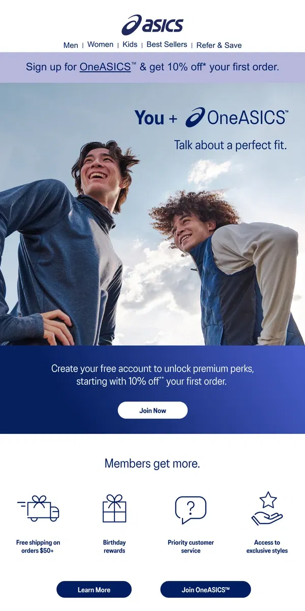 Email from ASICS. You’re missing out on free perks!