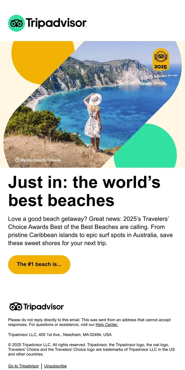 Email from Tripadvisor. This is the world’s #1 beach 🏖️️