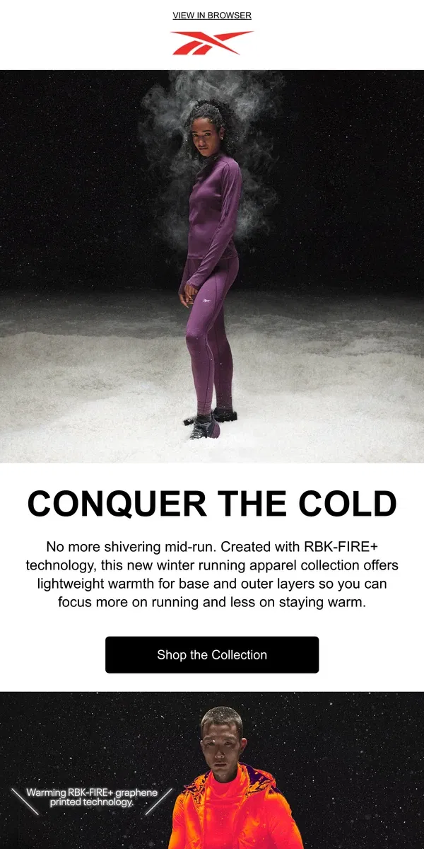 Email from Reebok. New tech-enhanced winter running apparel 🔥❄️