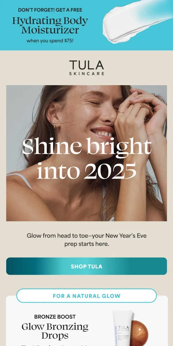 Email from TULA Skincare. Get glowing for NYE ✨