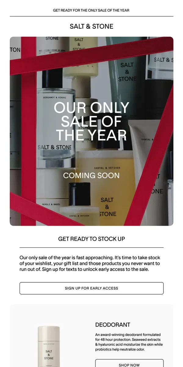 Email from SALT & STONE. Our only sale of the year is coming