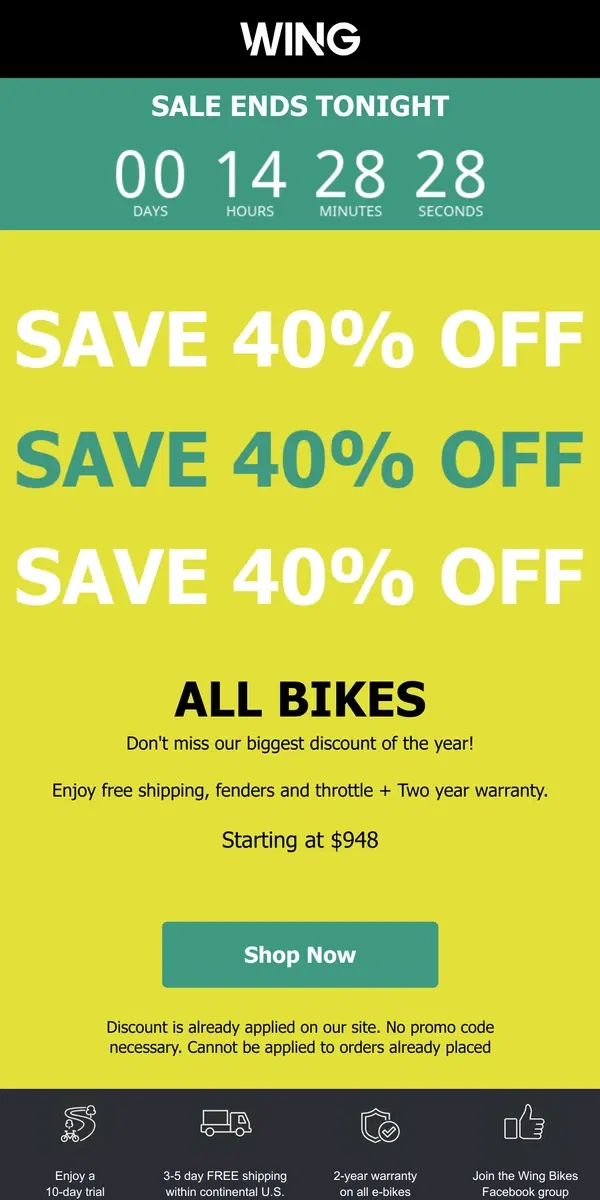 Email from Wing Bikes. Cyber Week Super Sale. ENDS. RIGHT. NOW.