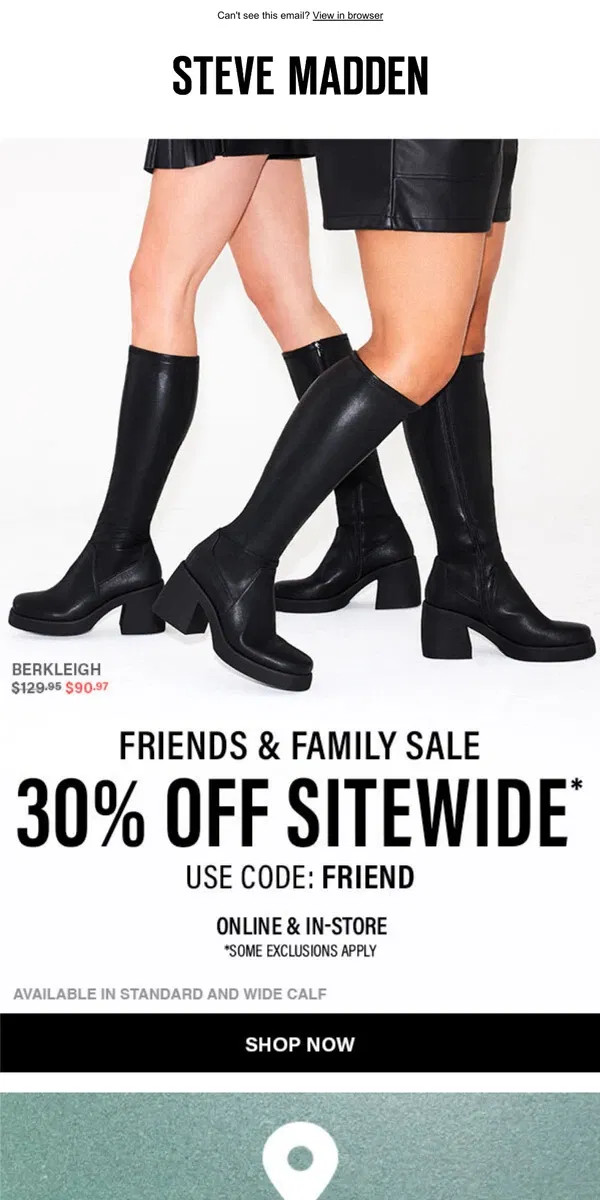 Email from Steve Madden. Bestselling Platform Boot → 30% OFF